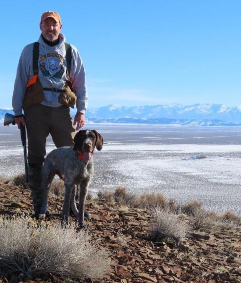 Tony Wasley hunting with dog