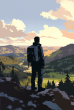 Backpacker gazing over expansive landscape