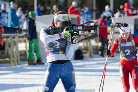 Biathlon participants in action