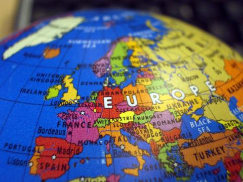 Europe viewed on a globe